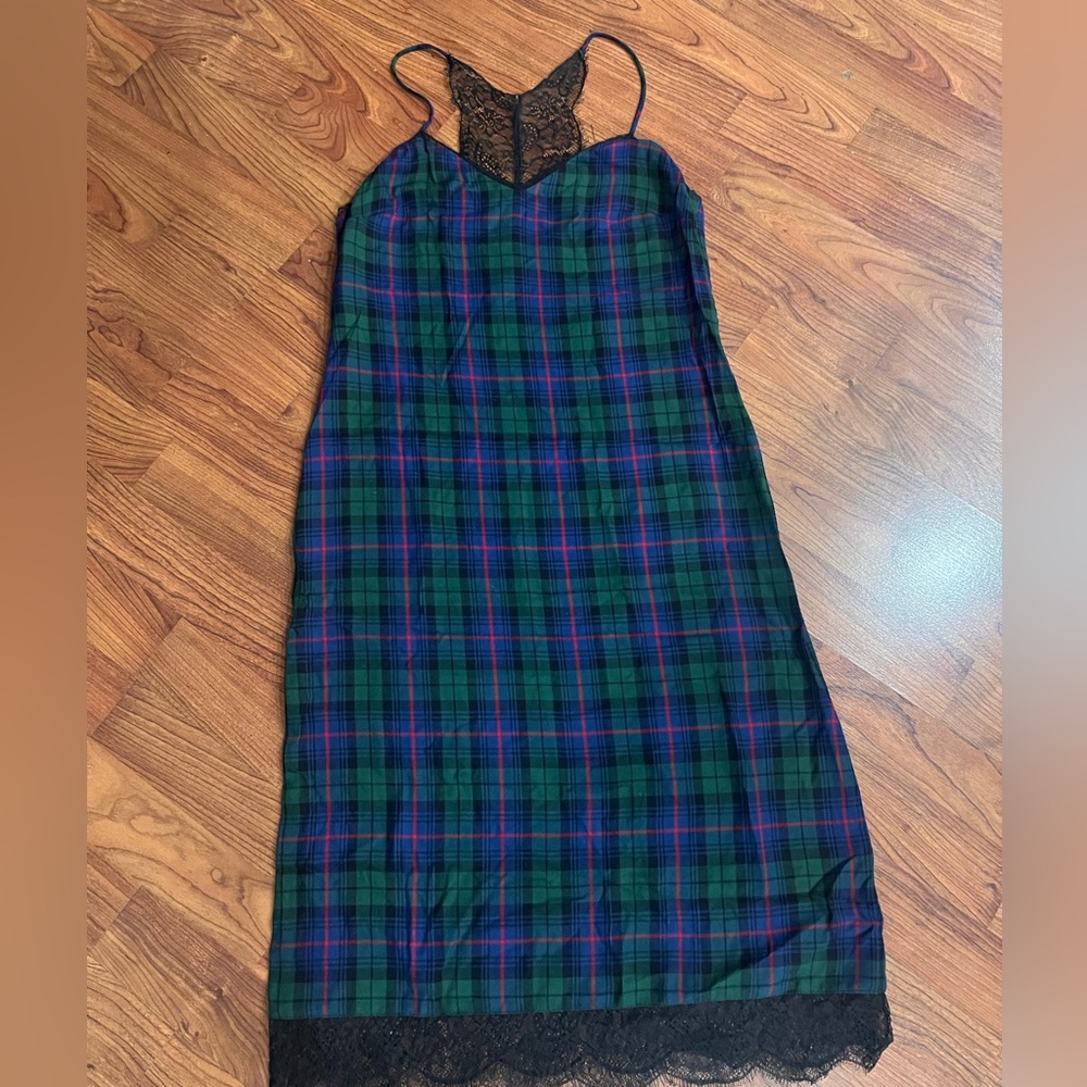 Zara Trafaluc Collection Plaid and Lace SlipDress | Size XS